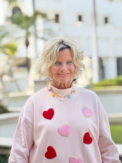 Glitter Trim Chenille Heart Valentine Sweatshirt