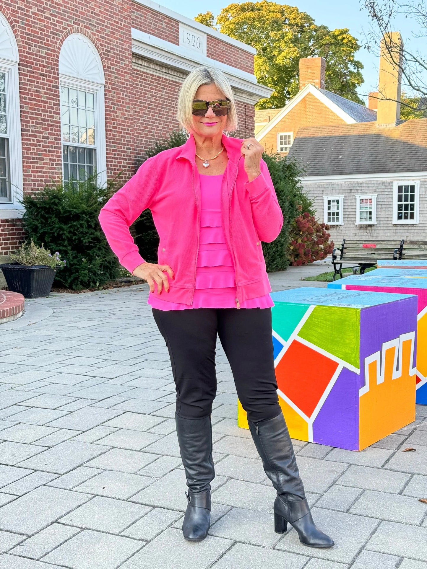 HOT PINK WAFFLE HOODIE FULL ZIPPER JACKET
