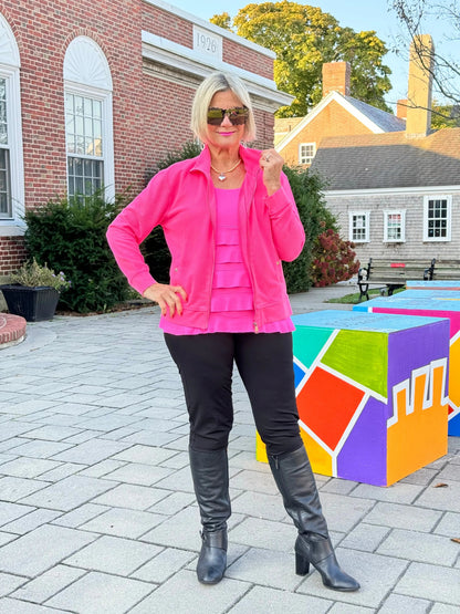 HOT PINK WAFFLE HOODIE FULL ZIPPER JACKET