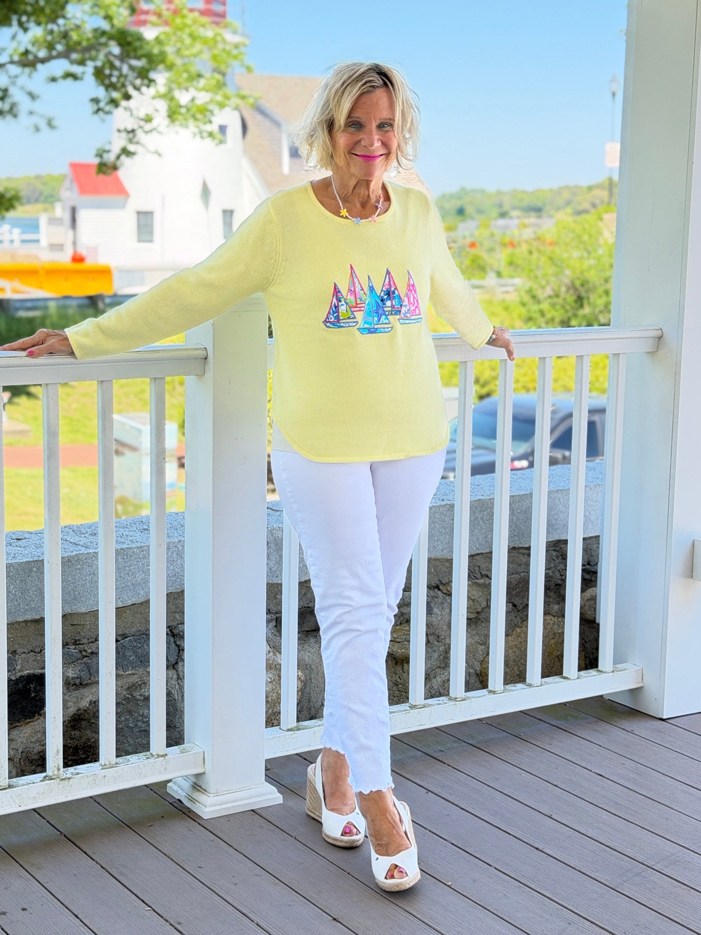 BEACH CLUB YELLOW SAILBOAT SWEATER