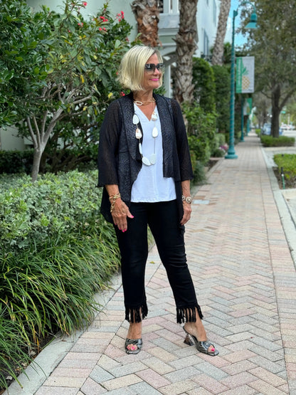 LULU-B BLACK MESH RUFFLE WRAP