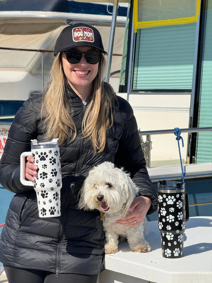 Dog Paw White Printed 40oz Stainless Steel Tumbler With Handle