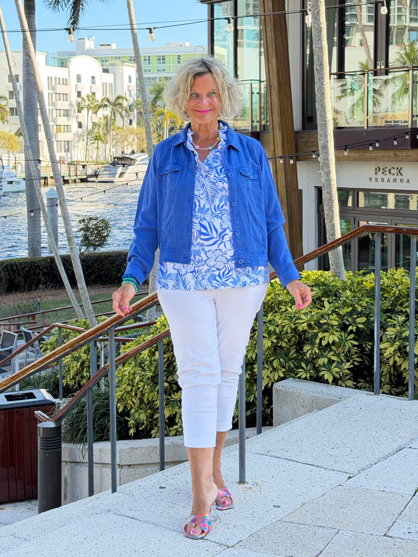LULU B HIBISCUS COAST SLEEVELESS RUFFLE TOP