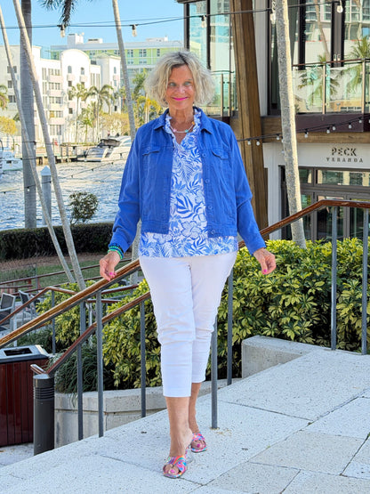 LULU B HIBISCUS COAST SLEEVELESS RUFFLE TOP