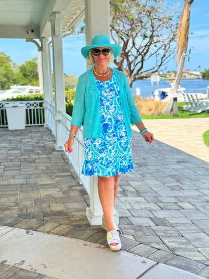BLUE DREAMING HEARTS  HALTER RUFFLE DRESS