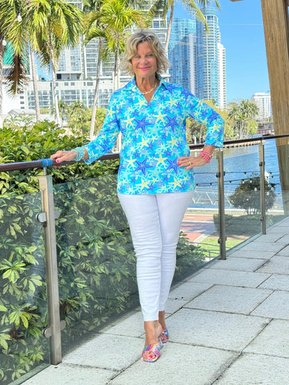 LULU B STARFISH SPLASH ZIPPER TOP