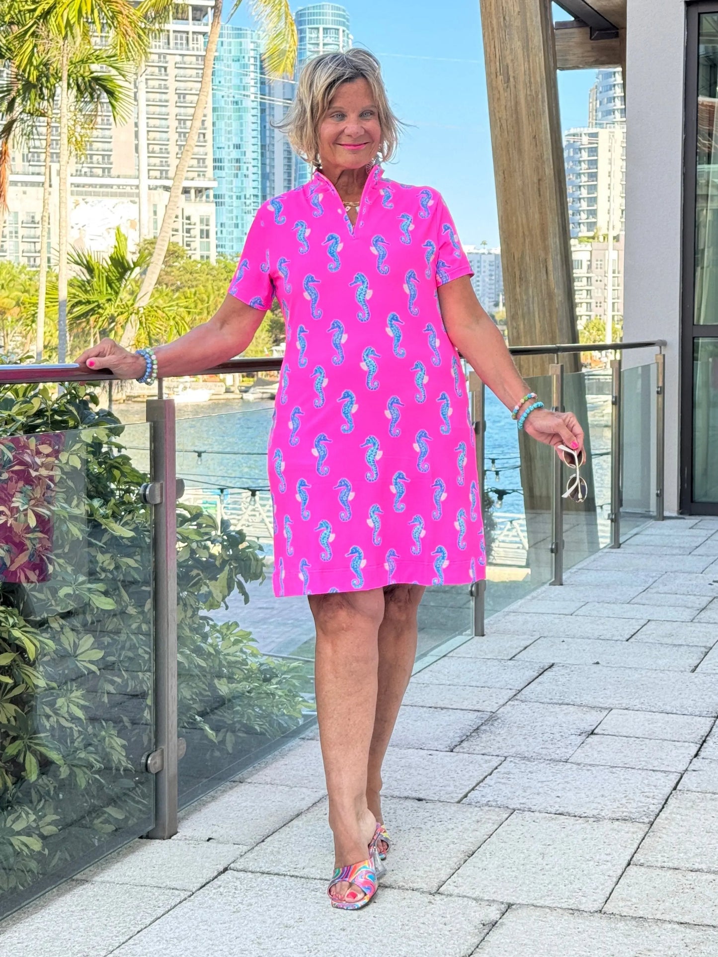 LULU B SEAHORSE BAY HALF ZIPPER SHORT SLEEVE DRESS