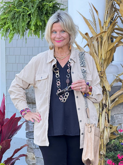 CREAM CORDUROY BUTTON JACKET