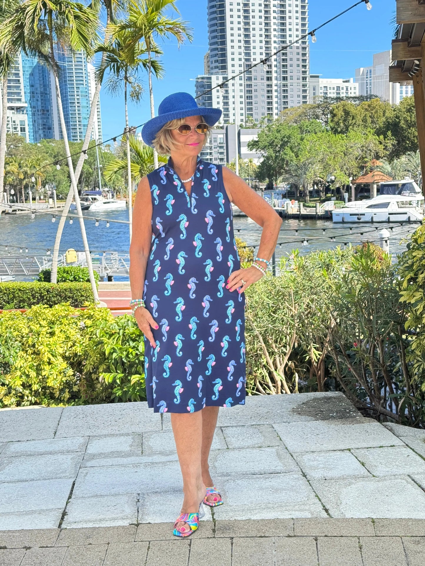 LULU B MIDNIGHT REEF MIDI SLEEVELESS 1/4 ZIP MAXI DRESS