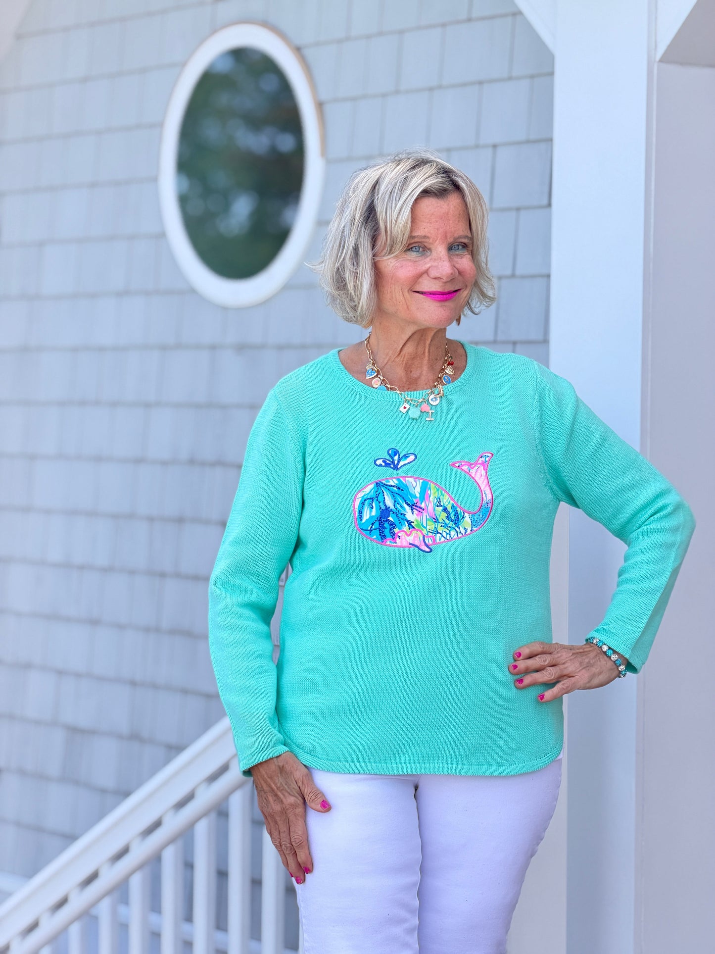 BEACH CLUB SEAFOAM WHALE SWEATER
