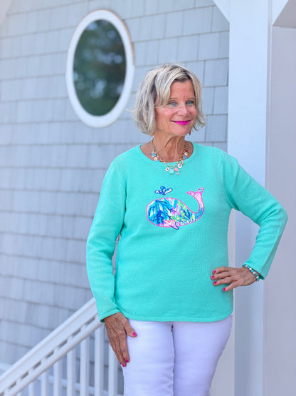 BEACH CLUB SEAFOAM WHALE SWEATER