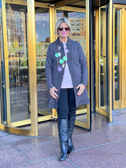 LULU-B ROUGED CHARCOAL CARDIGAN