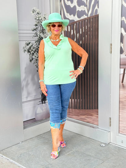 CLEAR LIME SLEEVELESS RUFFLE