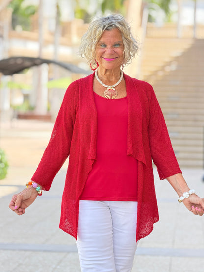LULU B RED MESH RUFFLE  WRAP