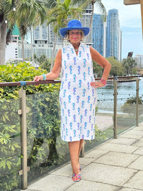 LULU B SHORELINE CHARM MIDI SLEEVELESS 1/4 ZIP MAXI DRESS