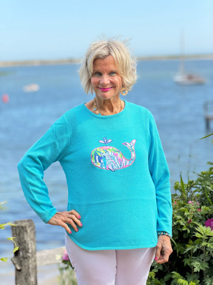 BEACH CLUB AQUA WHALE SWEATER