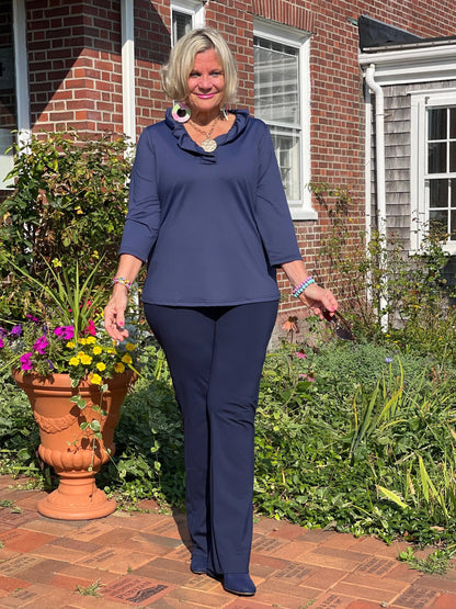 LULU-B NAVY SOLID RUFFLE TOP