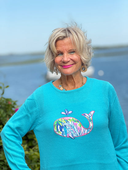 BEACH CLUB AQUA WHALE SWEATER