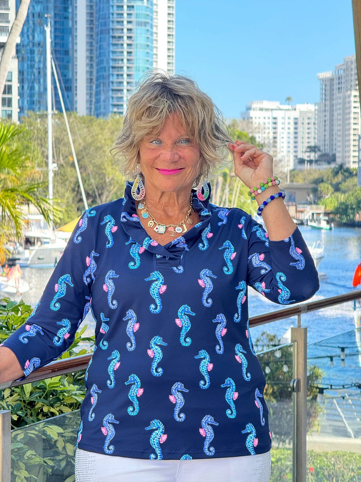 LULU B MIDNIGHT REEF RUFFLE TOP