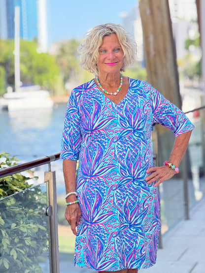 LULU B PALM ROYALE ELBOW DRESS