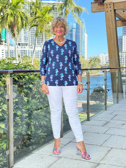 LULU B MIDNIGHT REEF V NECK TOP
