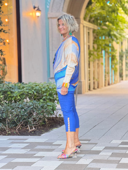EMBELLISHED  LATTICE CAPRI COBALT