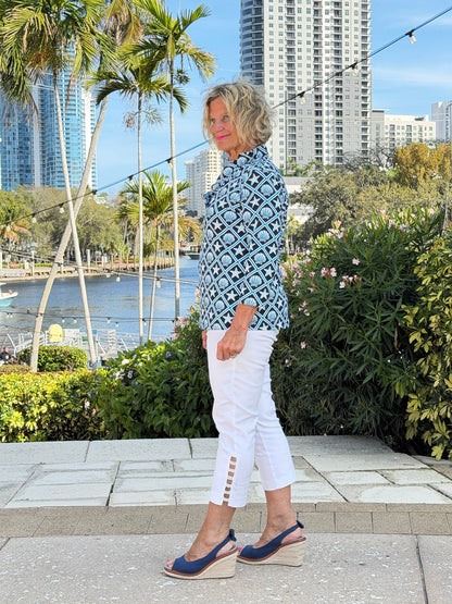 LULU B OCEAN TREASURES RUFFLE SLEEVE TOP