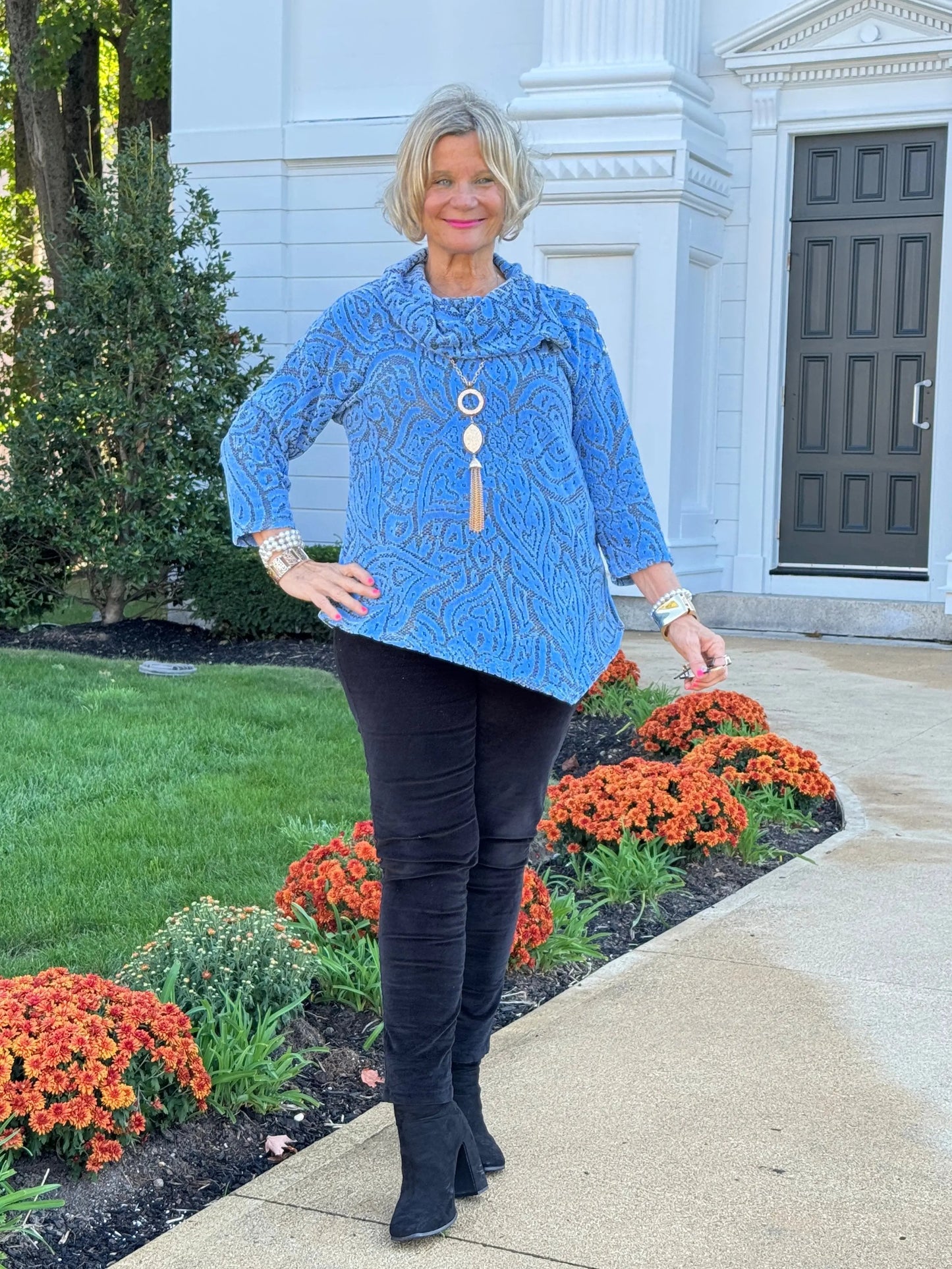 HOLIDAY BLUE JACQUARD TOP