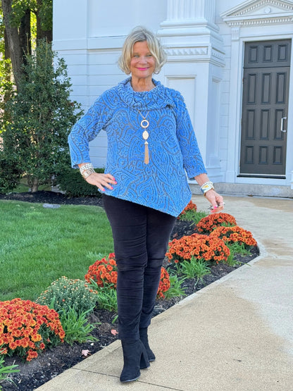 HOLIDAY BLUE JACQUARD TOP