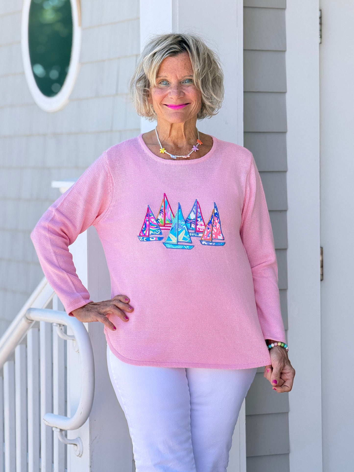 BEACH CLUB PINK SAILBOAT SWEATER