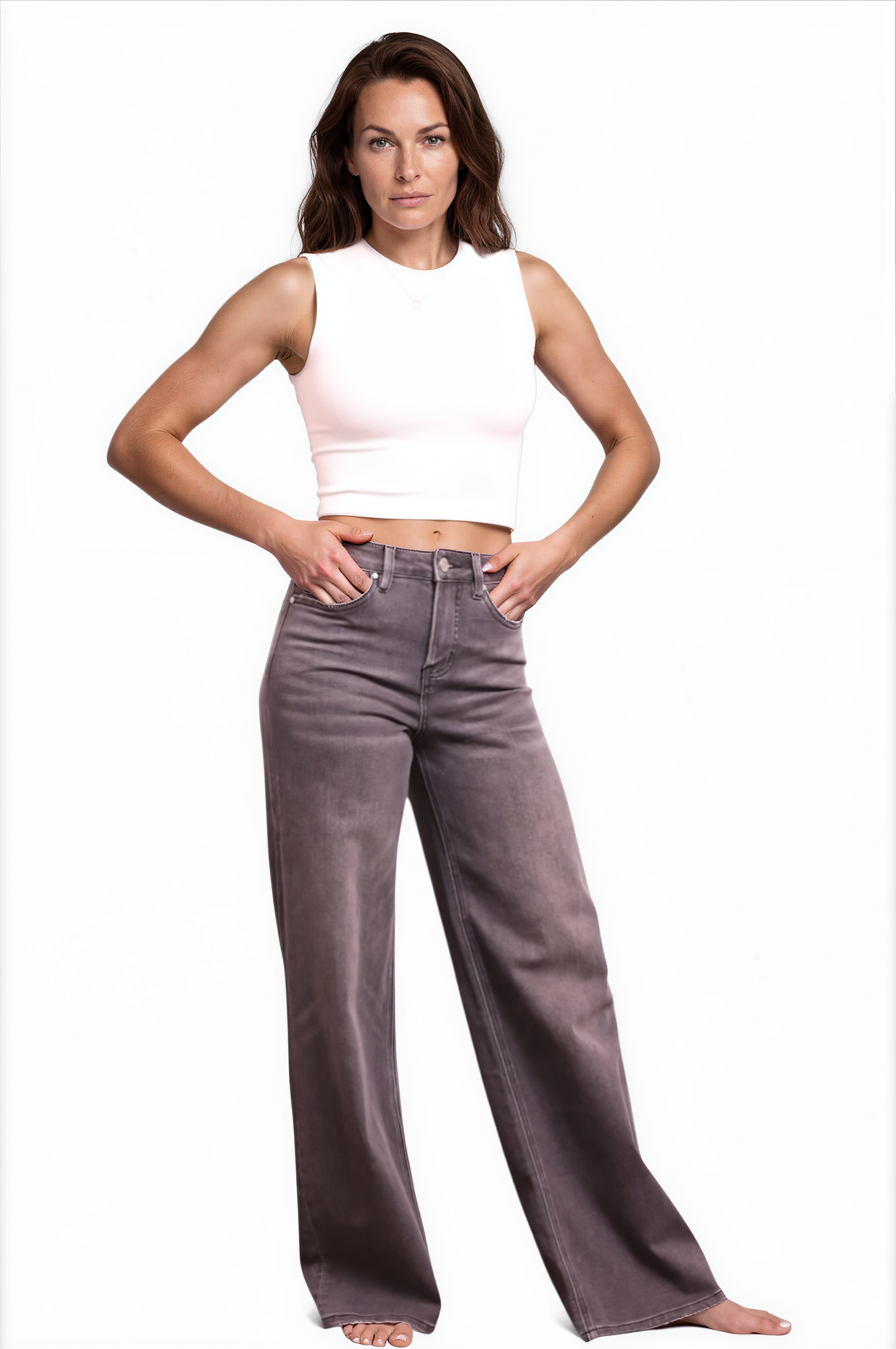 The Tara High-Rise Charcoal Wide Leg Tummy Control Jeans - Three Inseams