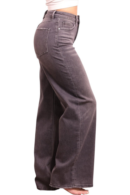 The Tara High-Rise Charcoal Wide Leg Tummy Control Jeans - Three Inseams