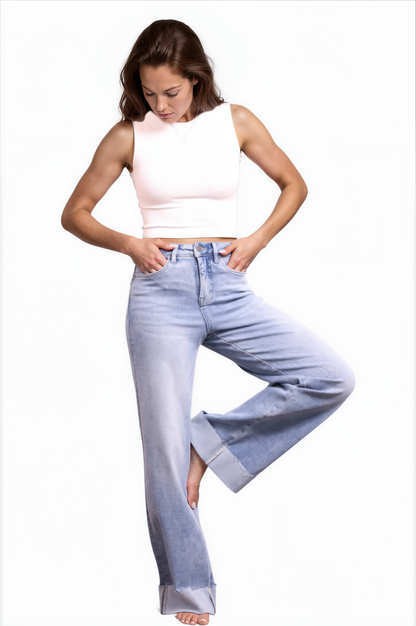 The Tarin High-Rise Tummy Control Cuffed Wide Leg Jeans - Three Inseams