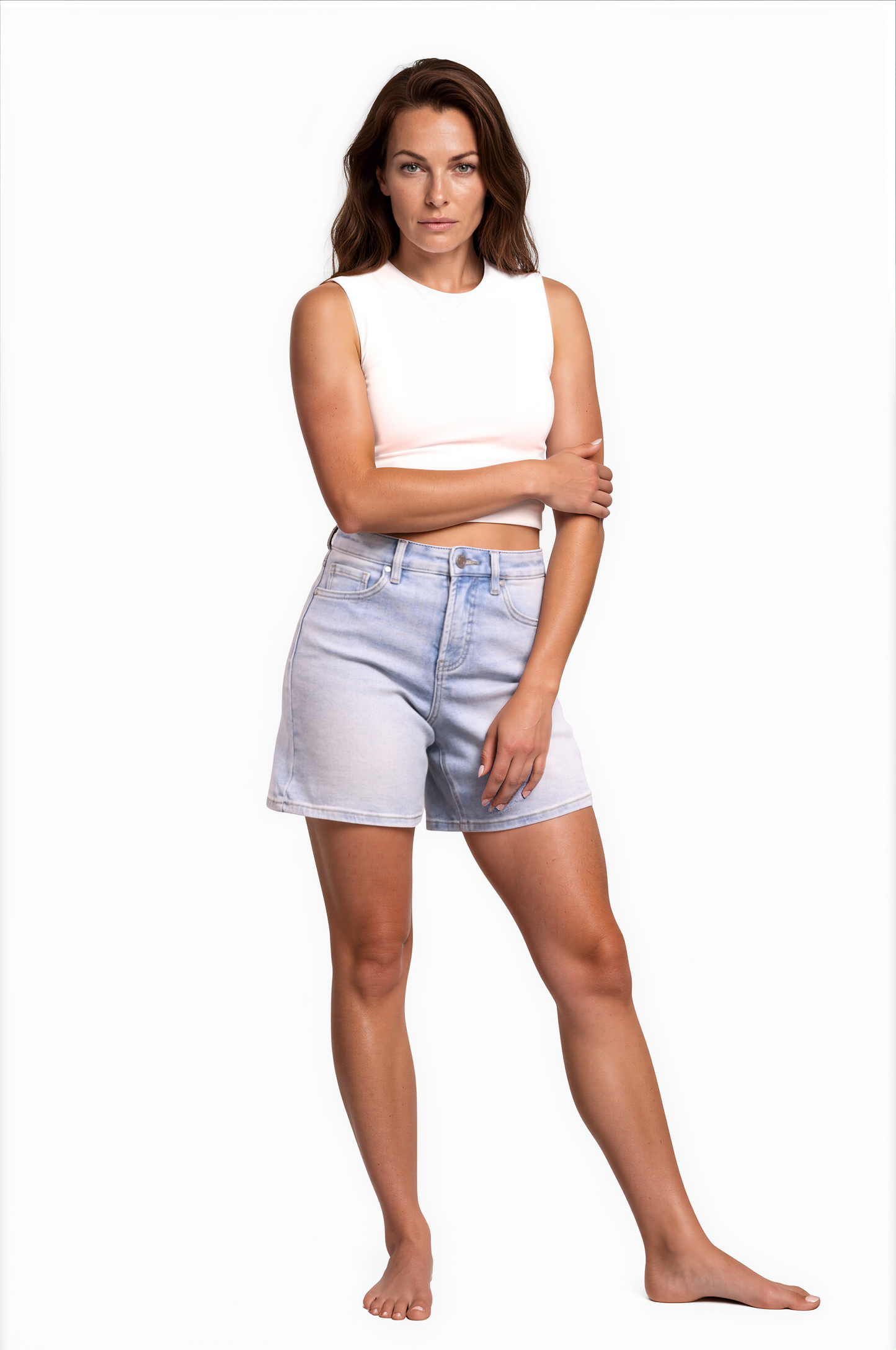 The Jovie High-Rise Tummy Control Light Wash Denim Shorts