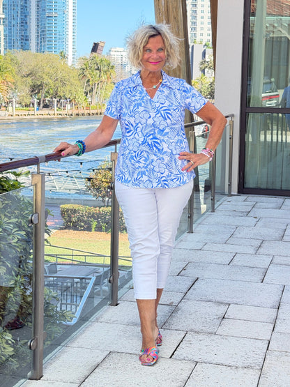 LULU B HIBISCUS COAST SHORT SLEEVE COLLAR