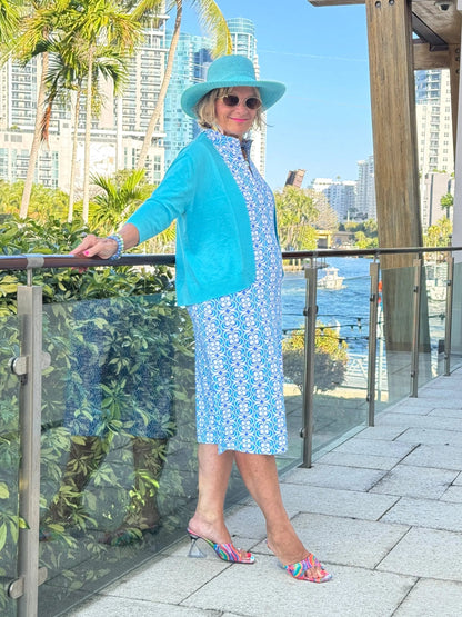 LULU B COASTAL BLOOM 1/2 ZIPPER MIDI MAXI DRESS