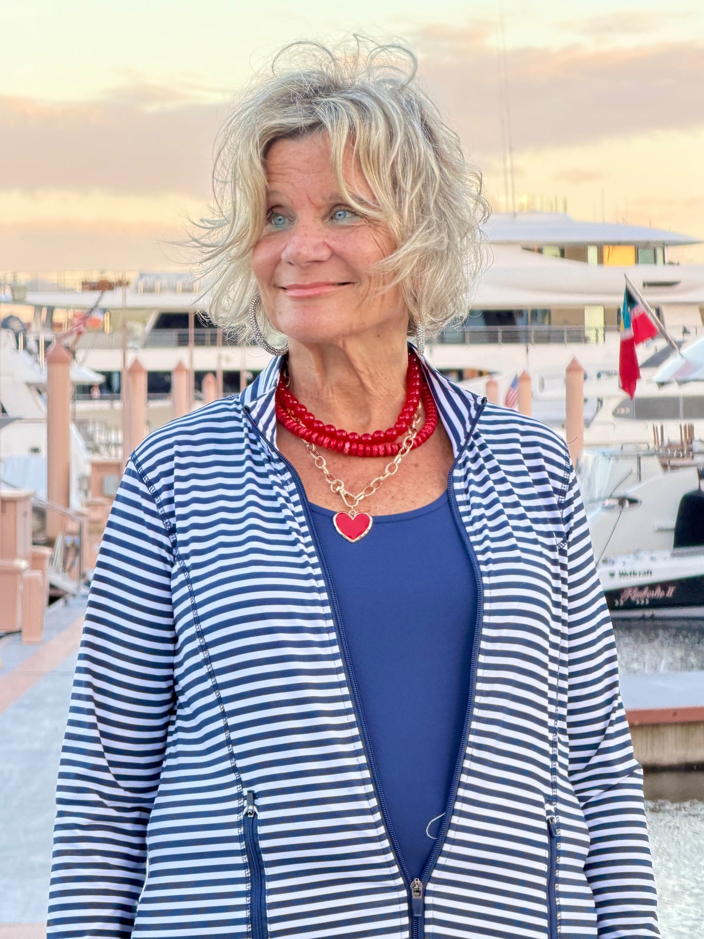 Enamel Heart Pendant Accent Chunky Beaded Layered Statement Necklace