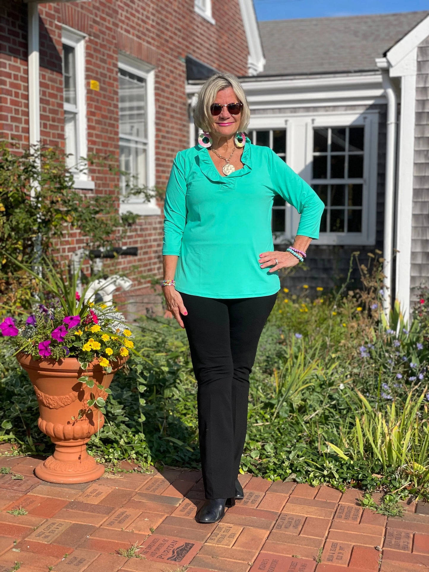 LULU-B SOLID MINT RUFFLE TOP