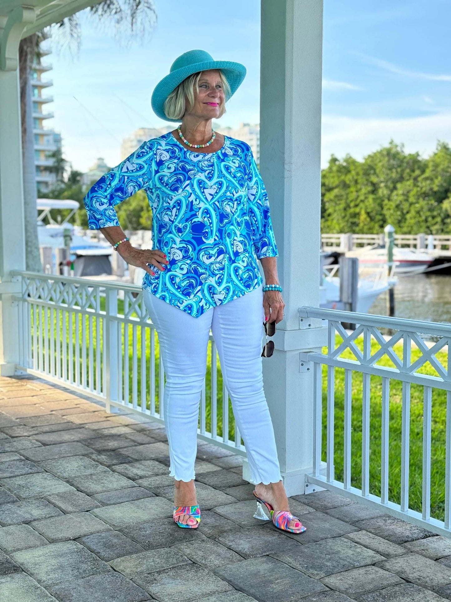 BLUE DREAMING HEARTS ASYMMETRICAL TOP