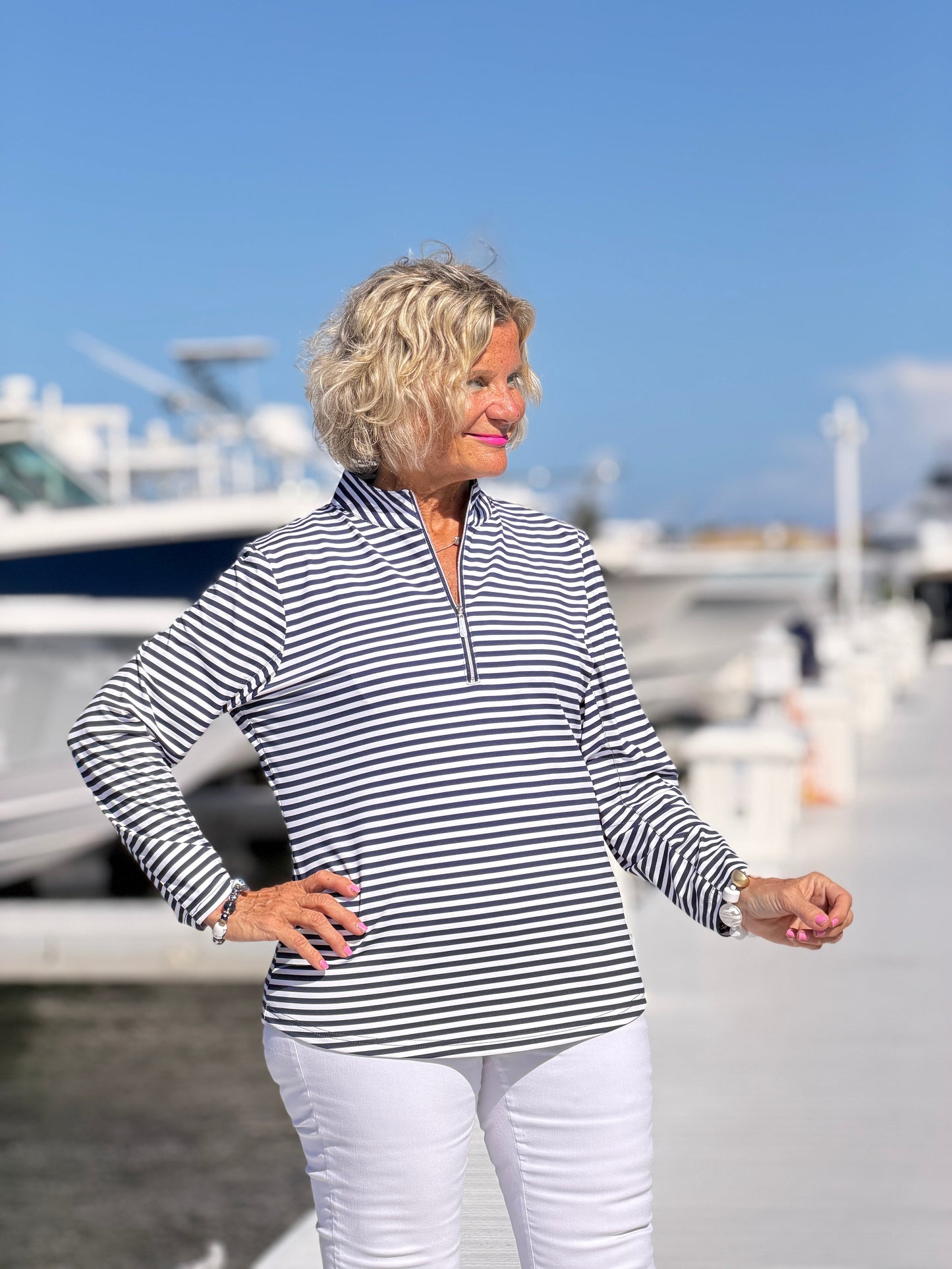 DOCKSIDE NAVY HALF ZIPPER TOP
