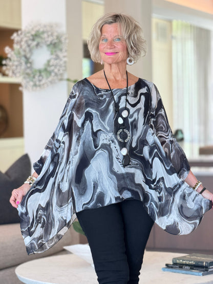 Black Swirl Silk Top
