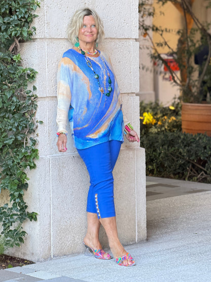 EMBELLISHED  LATTICE CAPRI COBALT