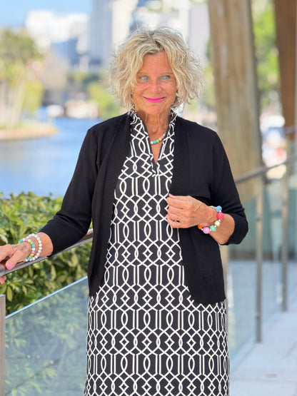 LULU B MIDNIGHT TRELLIS HALF ZIPPER MIDDY DRESS