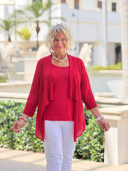 LULU B RED MESH RUFFLE  WRAP