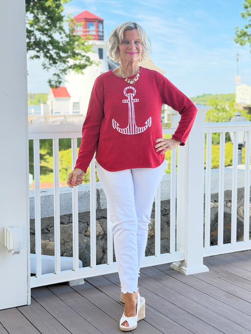DOCKSIDE RED NAUTICAL STRIPE ANCHOR
