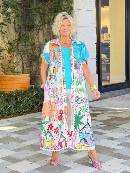 Graphic Print Button-Down Maxi Dress