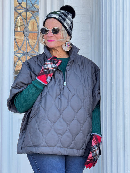 CHARCOAL QUILTED SHORT SLEEVE VEST