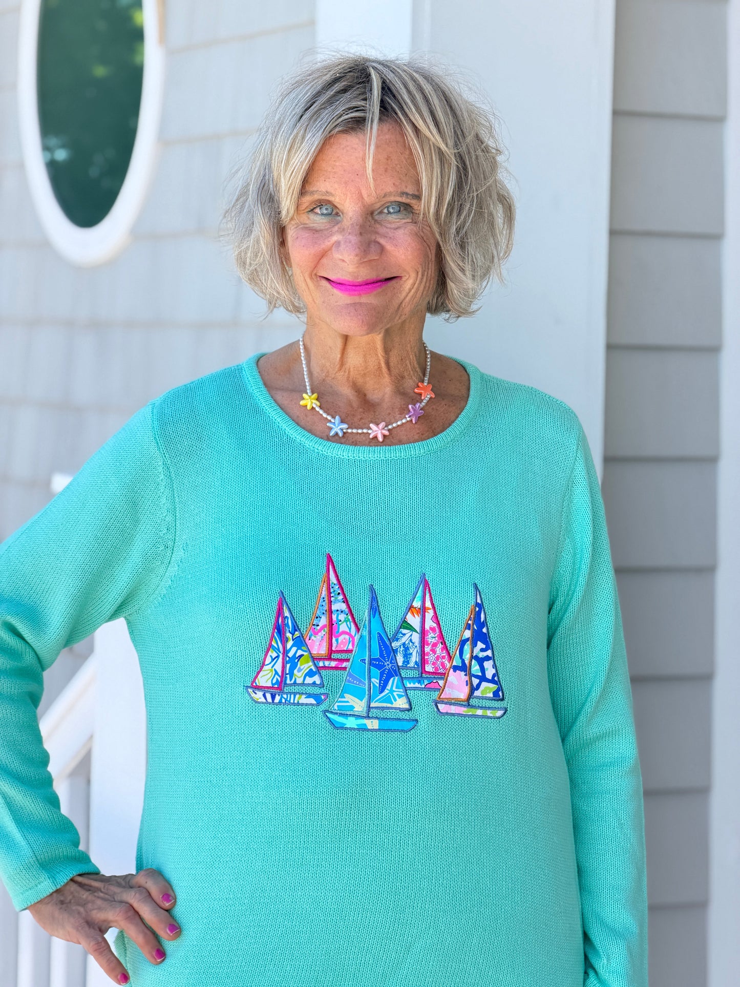 BEACH CLUB  SEAFOAM SAILBOAT SWEATER