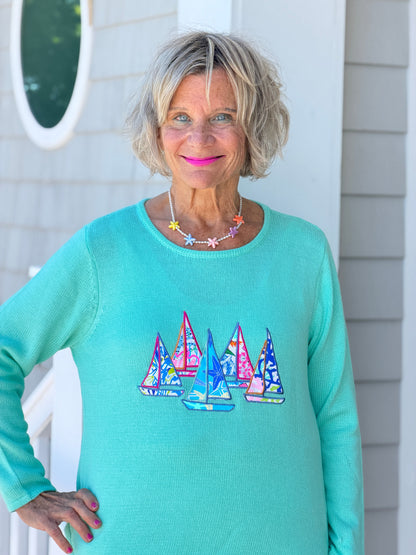 BEACH CLUB  SEAFOAM SAILBOAT SWEATER