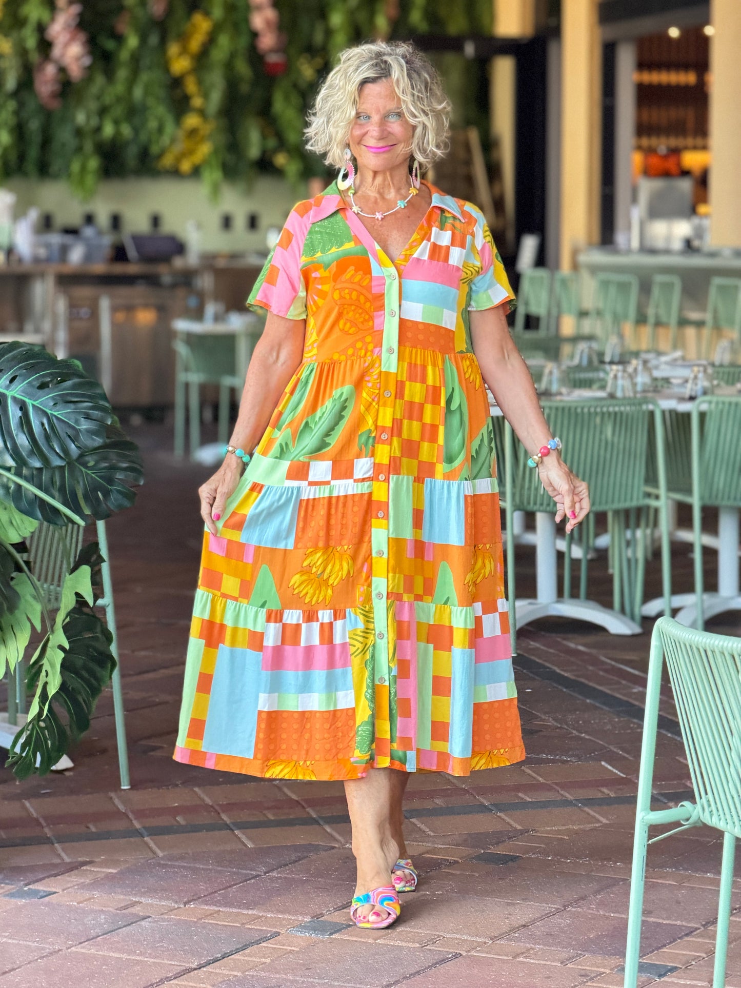 Casual Bohemian ORANGE high-waisted color contrast dress